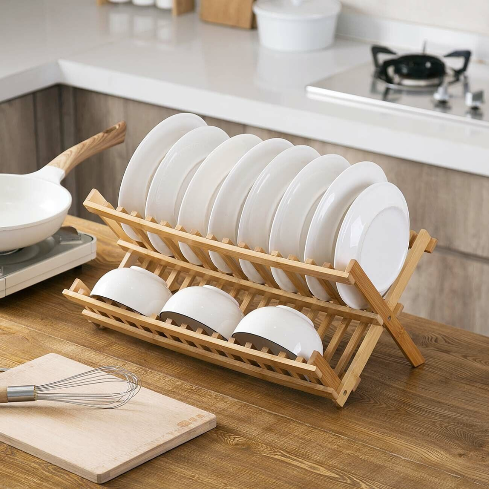 Bamboo Dish Drying Rack Double-Layer Eco-Friendly | Kitchen Storage Solution 4