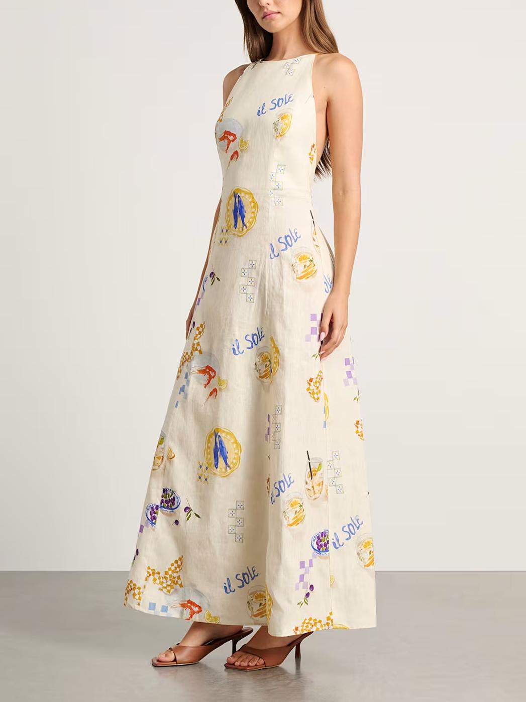 Women Maxi Dress Yellow Linen-Cotton | Sunshine-3