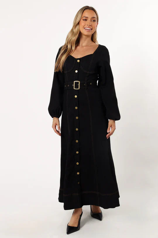 Buttoned Belted Maxi Dress | Celestine