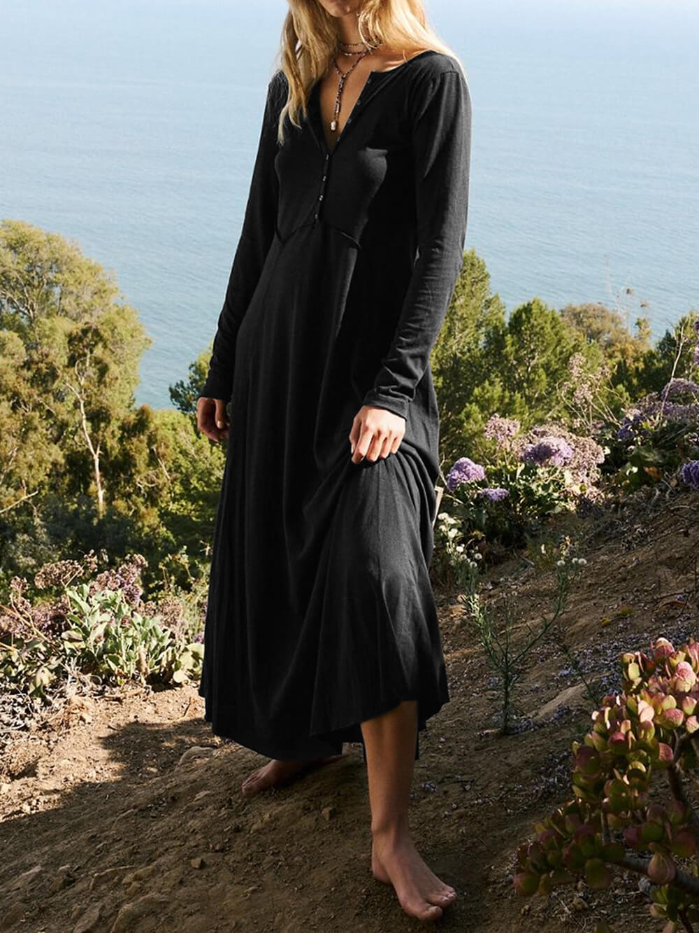 Women Maxi Dress Blue Cotton | June-3