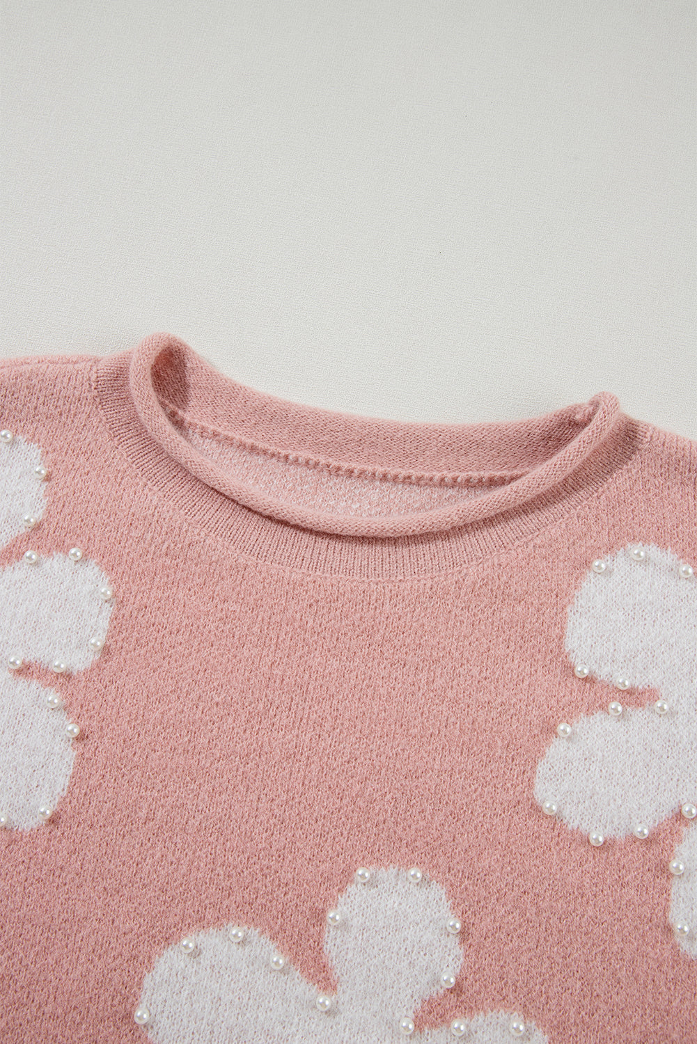 Women Sweater T-Shirt White Knit | Elegant Pearl Flower-6
