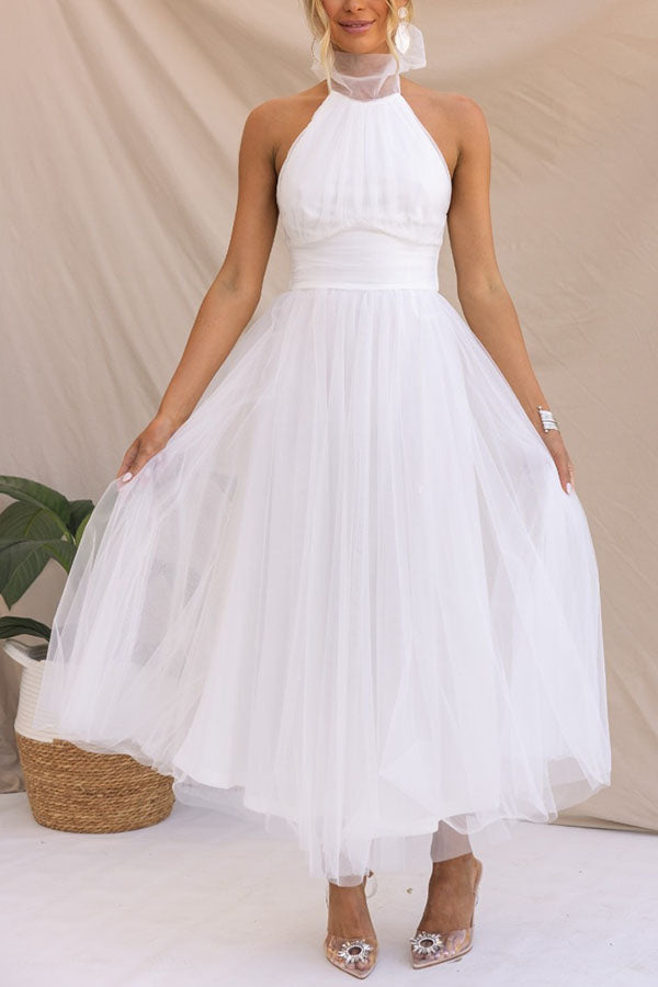 Women Halter-Neck Tulle Midi Dress | Emmeline