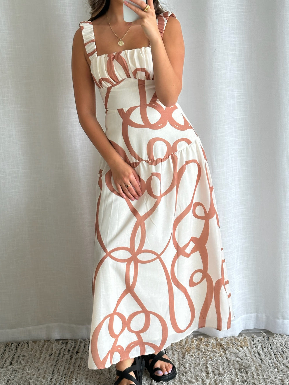 Women Maxi Dress White Beige Cotton | Azenith-4