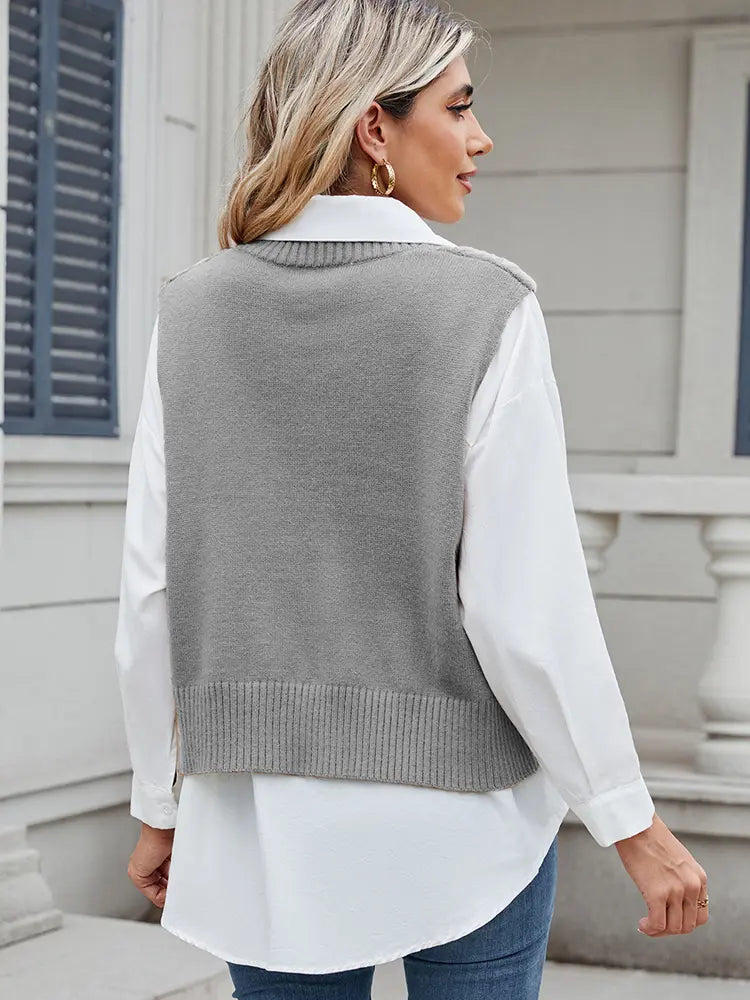 Women Vest Sweater Top Beige Knit | Sophia-4