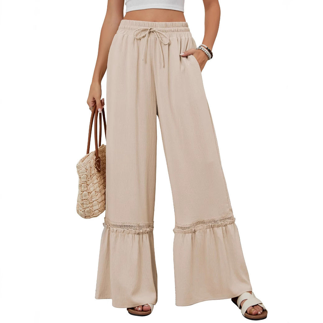 Women Wide Leg Trousers Apricot Polyester | Elegant Style-3