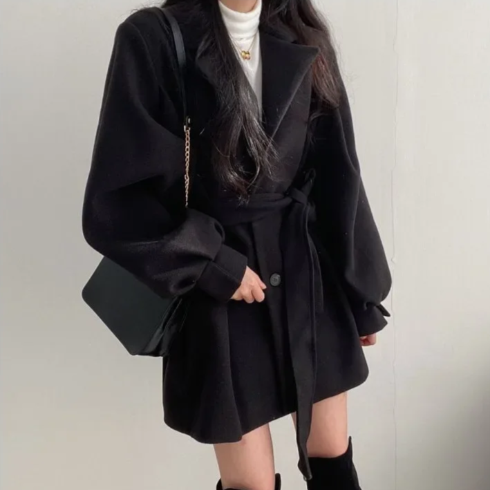 Women Short Coat Beige Wool Blend | Winter Elegance-1