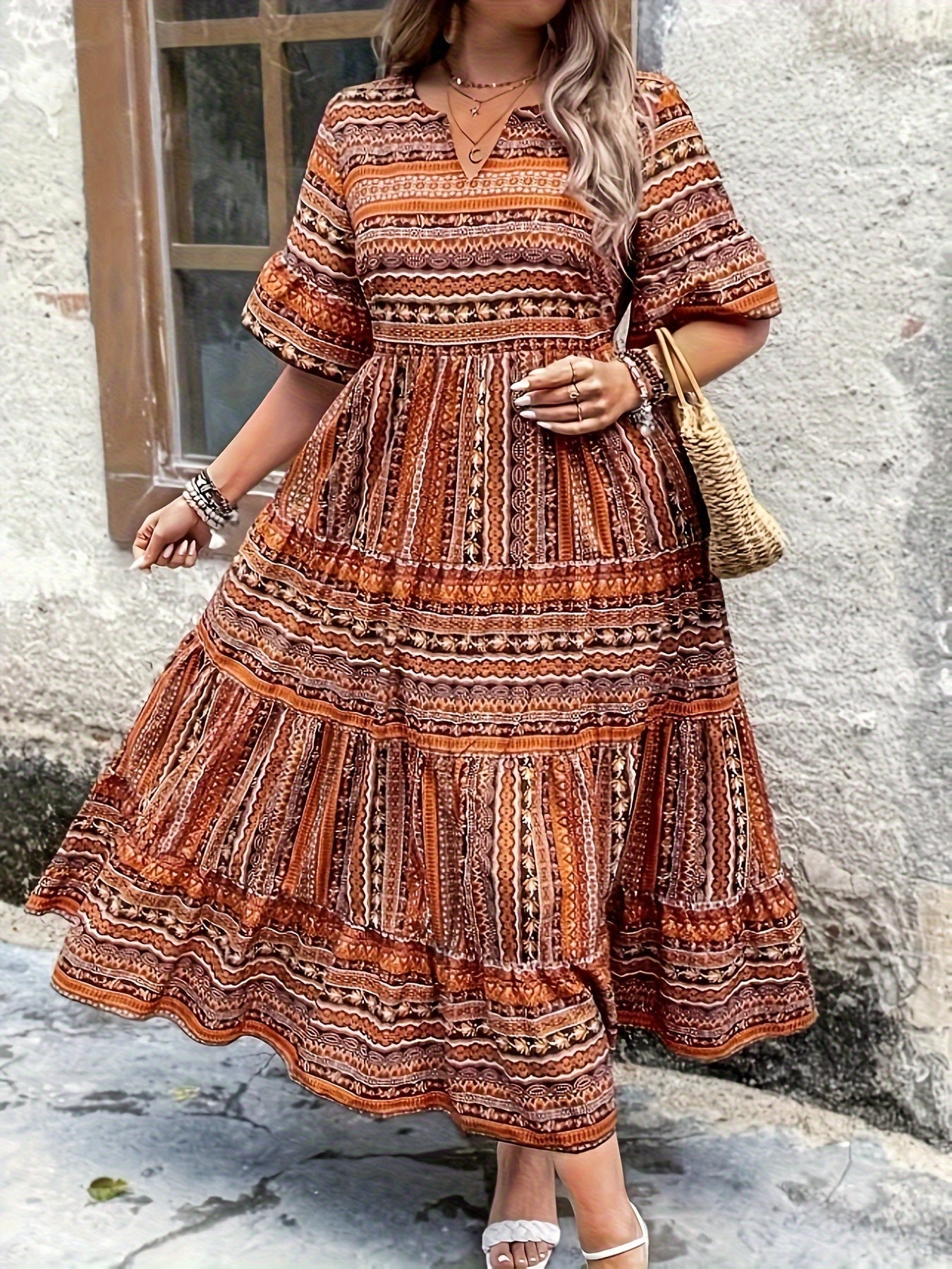 Women Boho V-Neck Maxi Dress | Galilea
