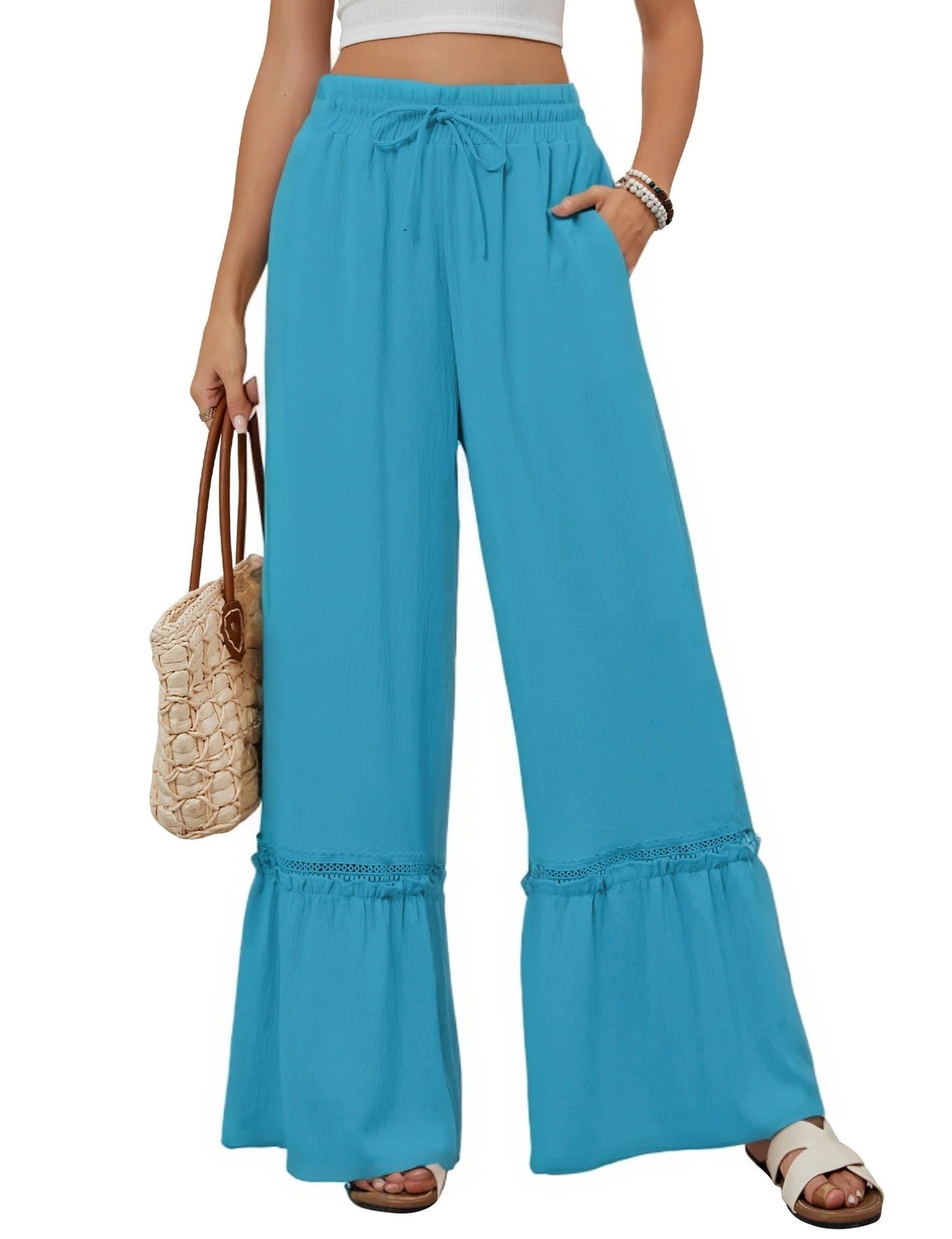 Variant image for Women Wide Leg Trousers Apricot Polyester | Elegant Style-19