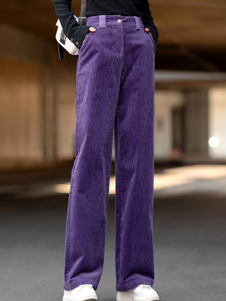 Women Wide Leg Pants Purple Corduroy | Elegant Style-3