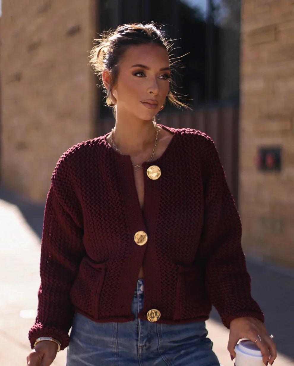 Women Chunky Knit Button Cardigan | Aerin