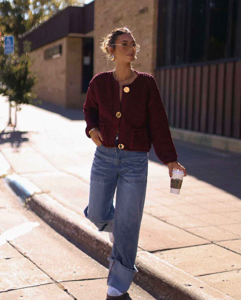Women Chunky Knit Button Cardigan | Aerin