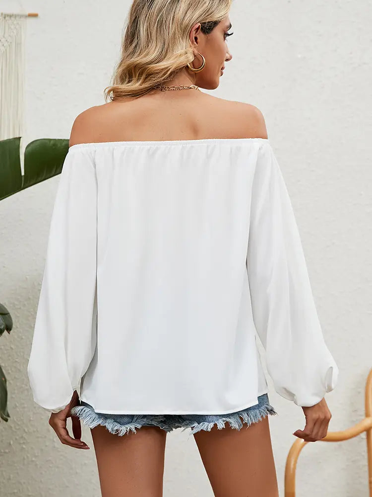 Women Off The Shoulder Blouse White Chiffon | Elegant Style-6