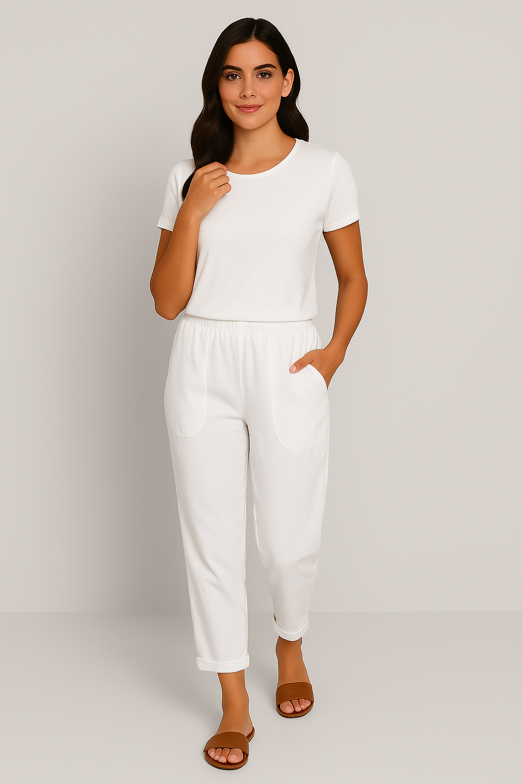 Women Relaxed Cotton Pocket Pants with Rolled Hem | Leiriel