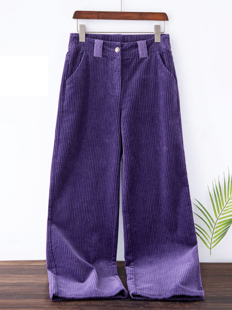 Women Wide Leg Pants Purple Corduroy | Elegant Style-6