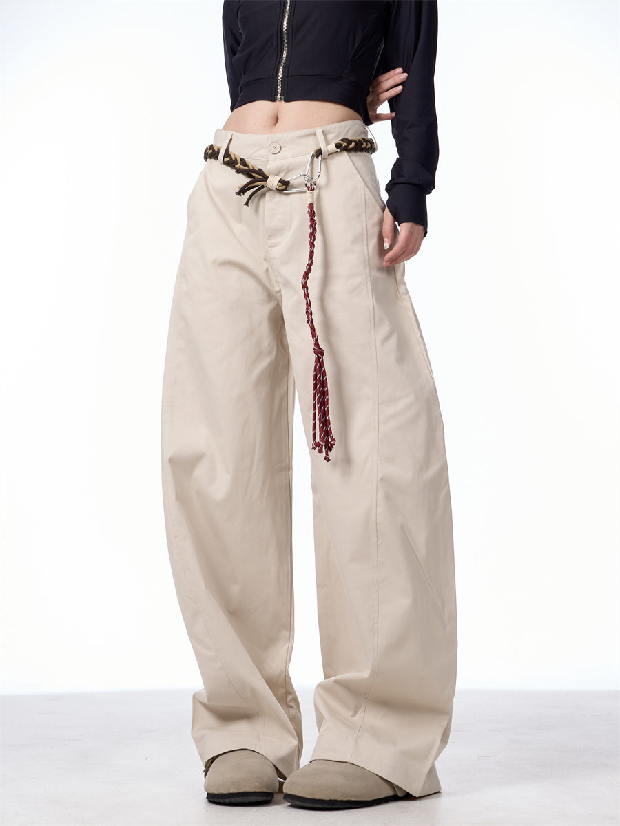 Women Wide Leg Pants Apricot Polyester | Retro Artist-3