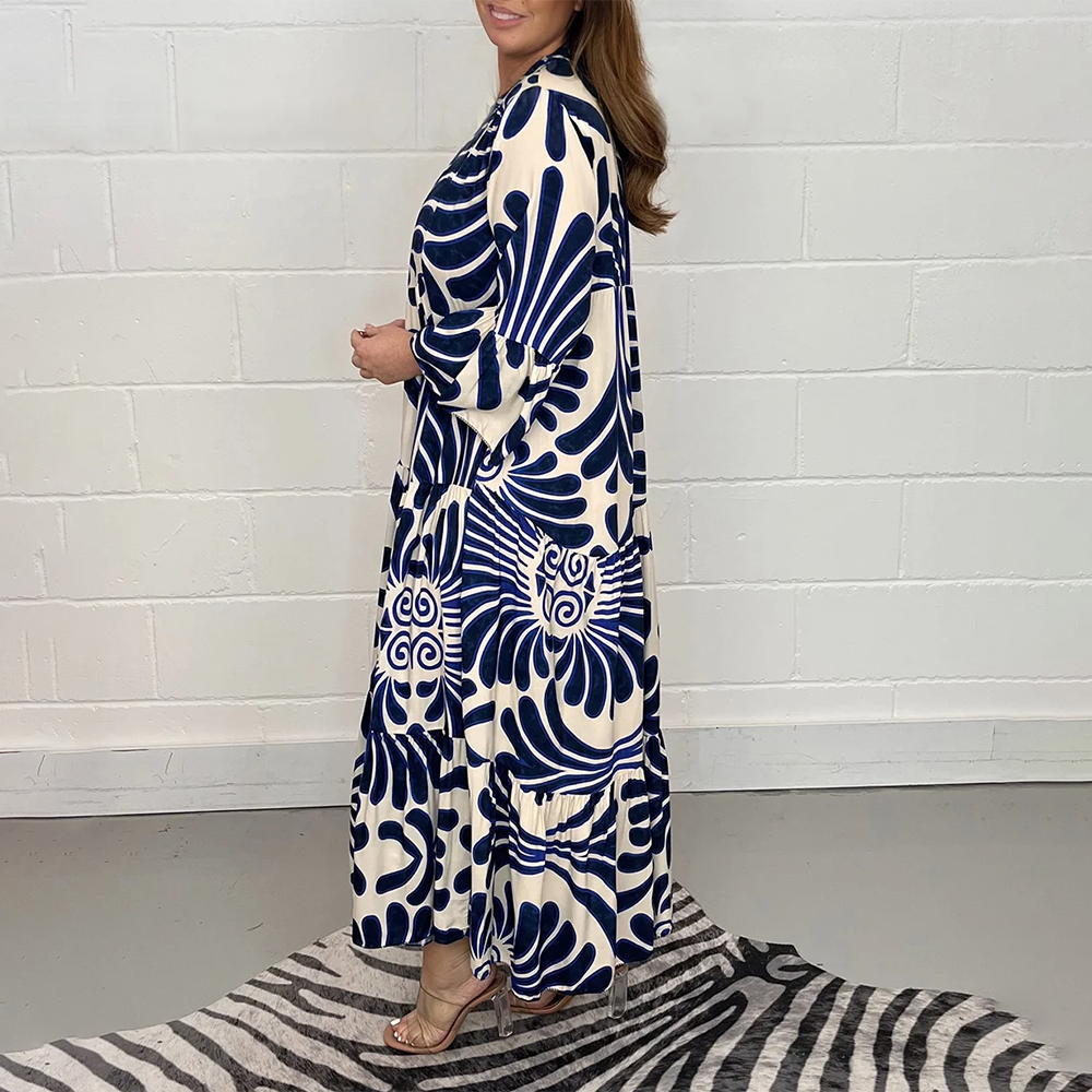 Women Printed Long Sleeve Tiered Maxi Dress | Yasmine