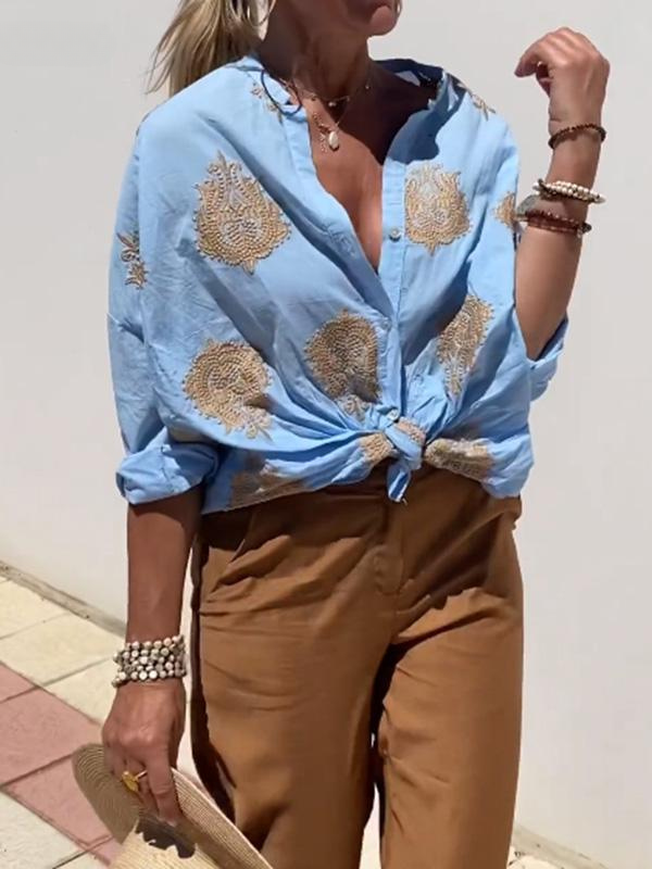 Women Embroidered Button-Up Shirt | Aimee