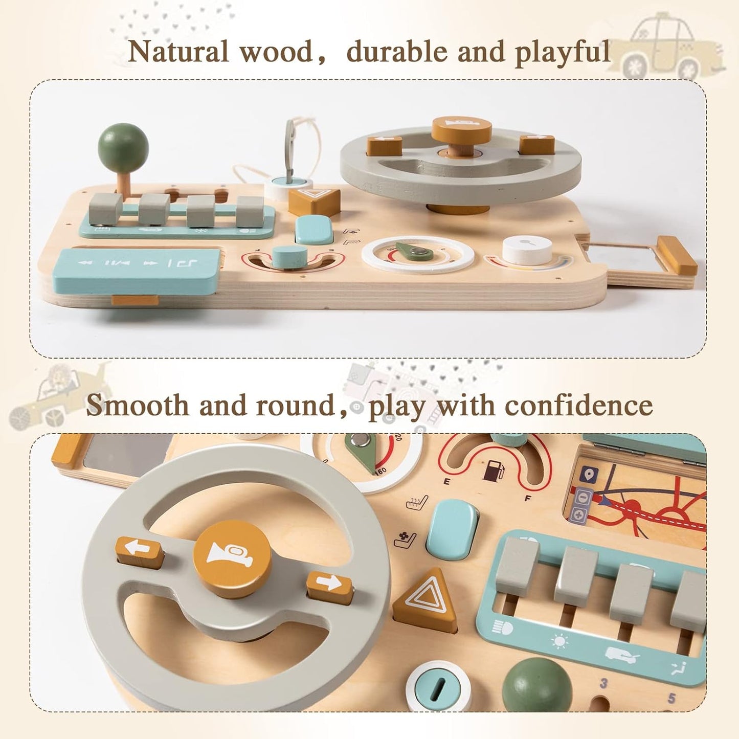 Kids Sensory Toy Wooden Steering Wheel Activity Board | Adventure Explorer-4