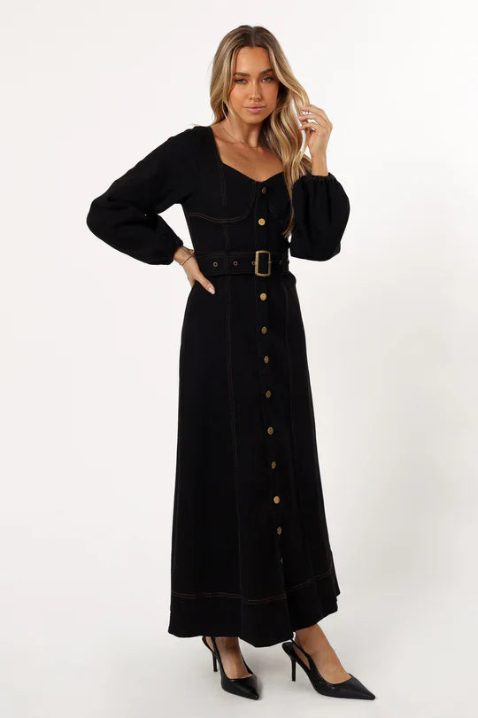 Buttoned Belted Maxi Dress | Celestine