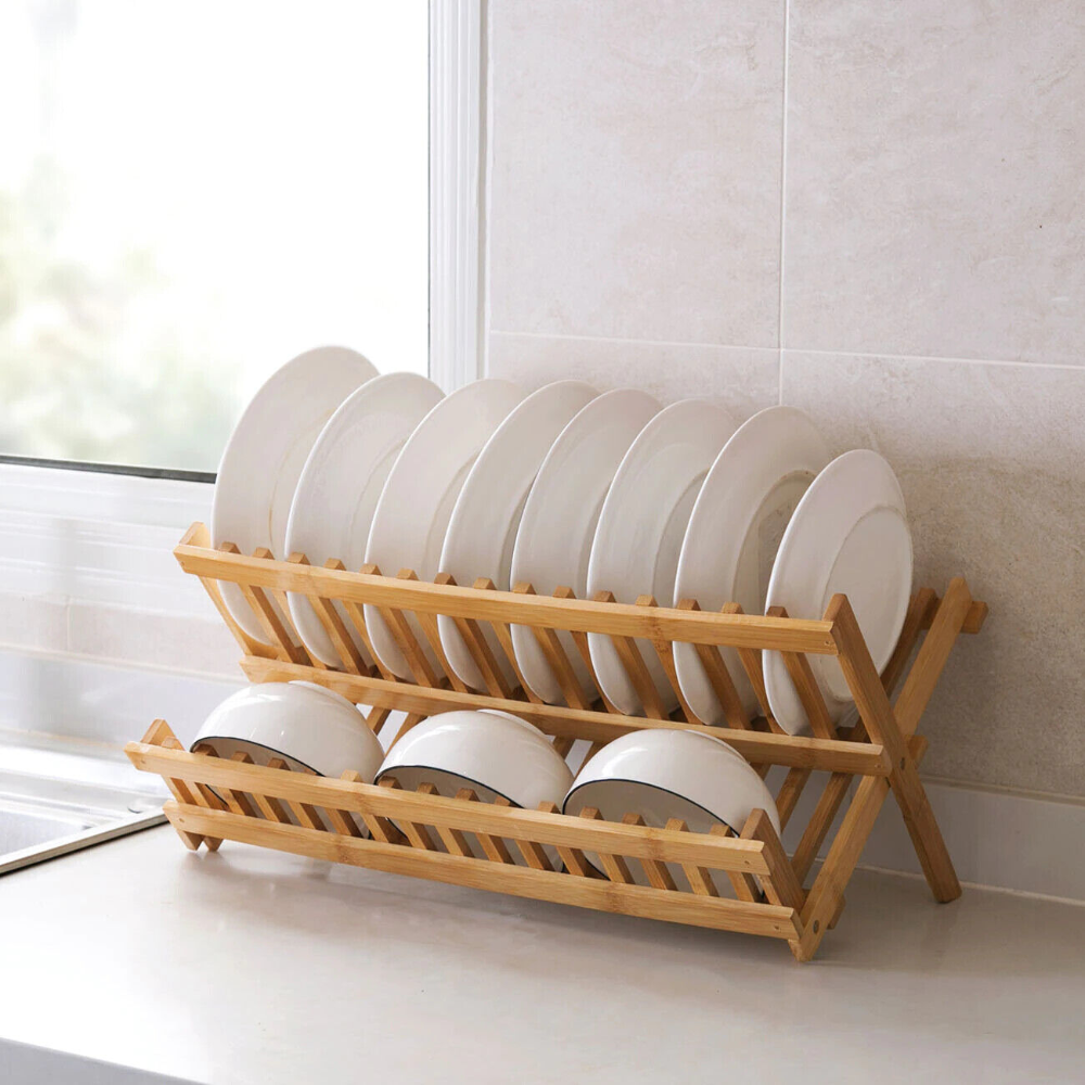 Bamboo Dish Drying Rack Double-Layer Eco-Friendly | Kitchen Storage Solution 5