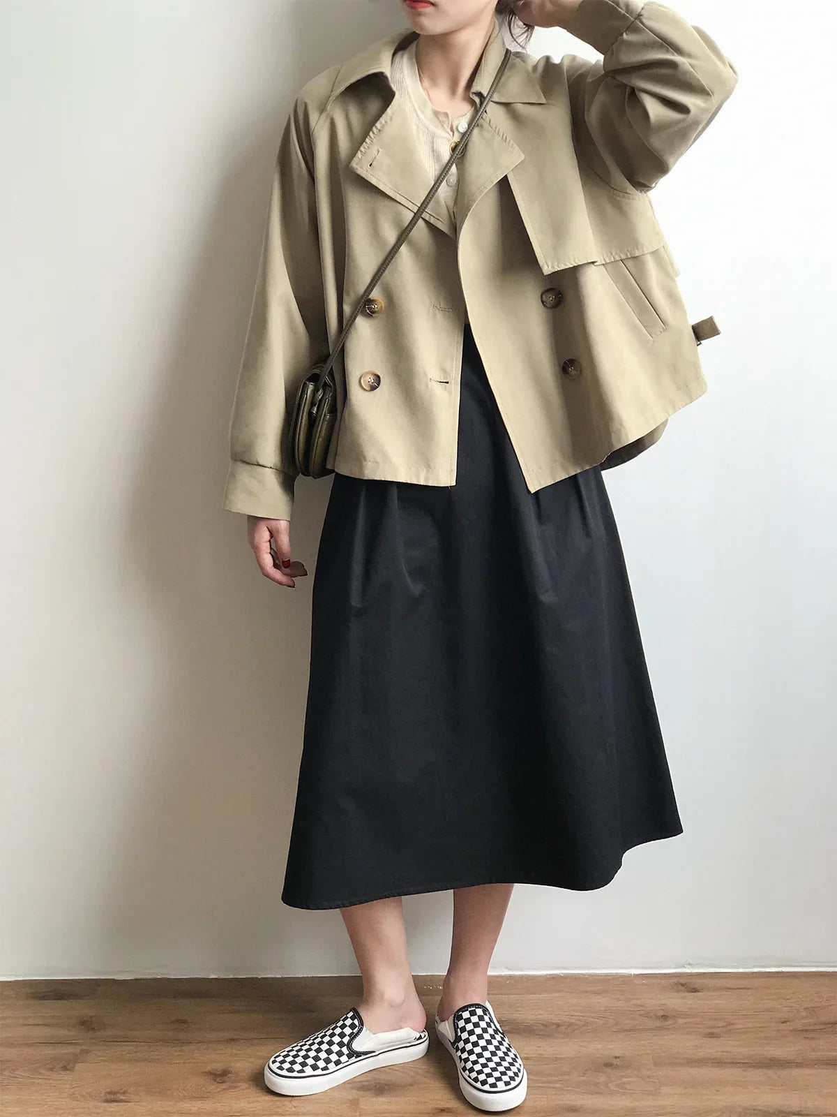 Women Cropped Double-Breasted Trench Coat | Czarina