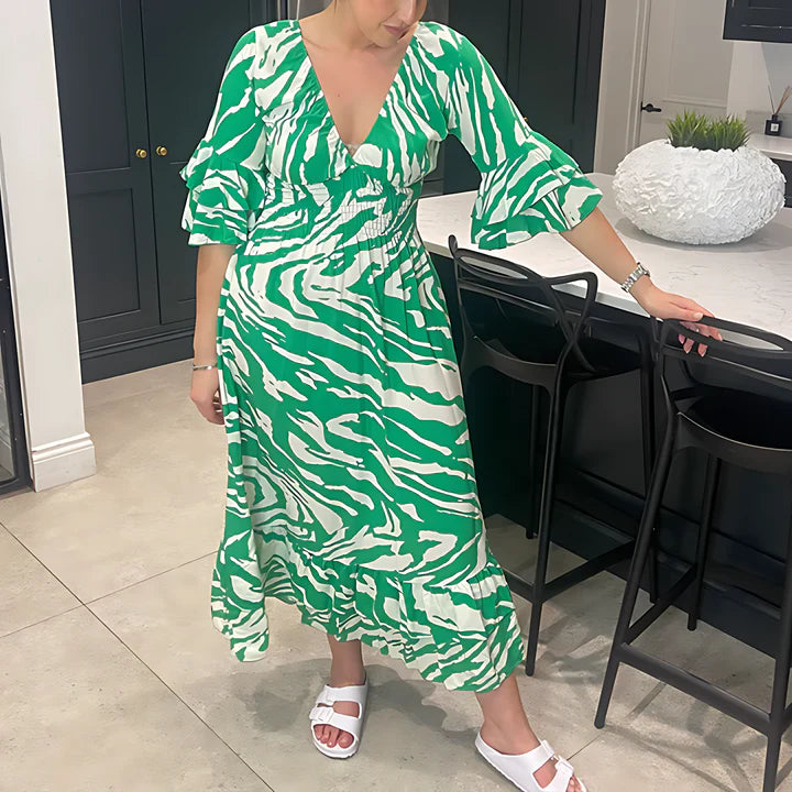 Women Wrap-Style Maxi Dress with Ruffled Sleeves | Mariana