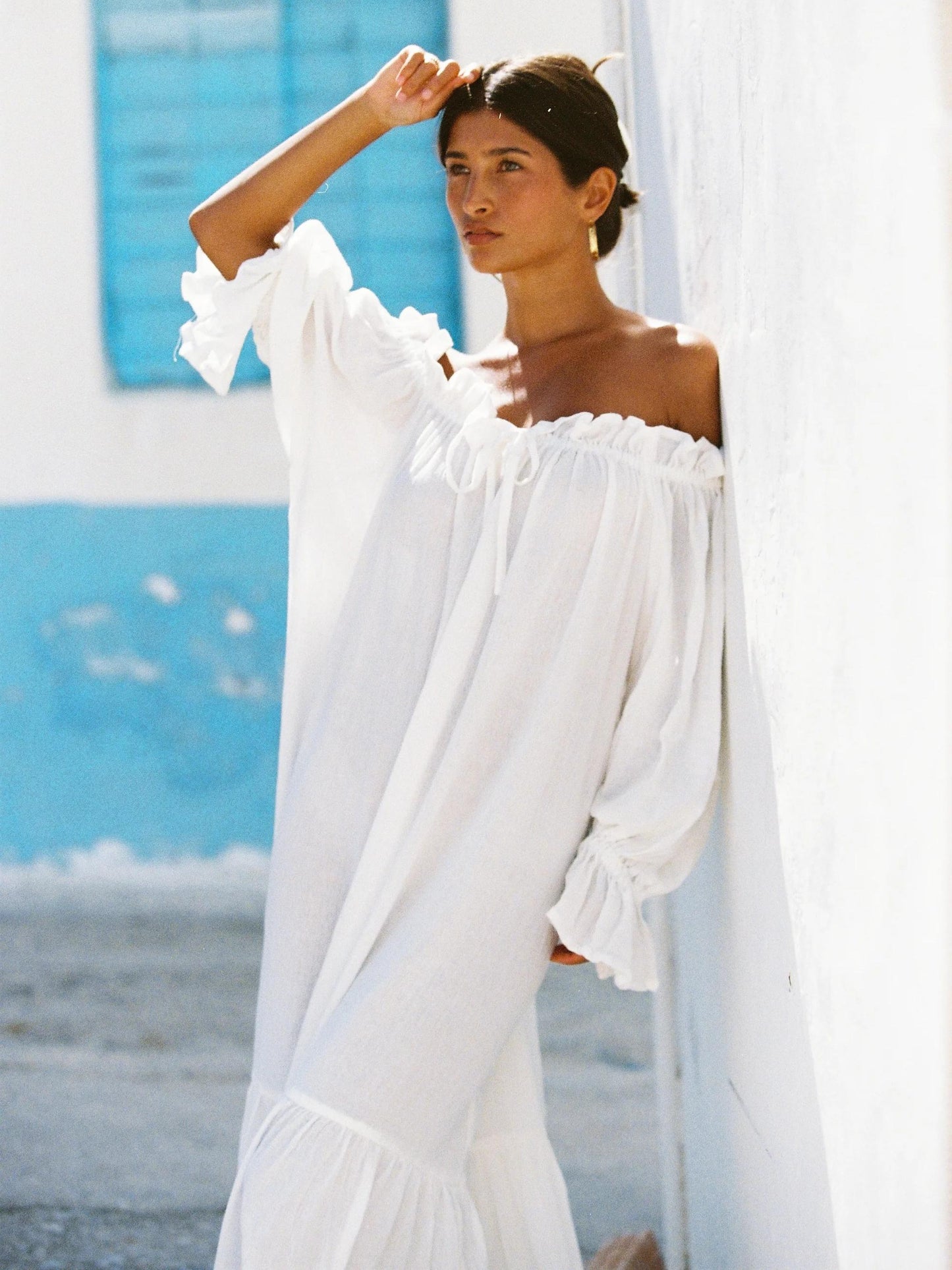 Women Maxi Dress White Cotton | Emmaline-4