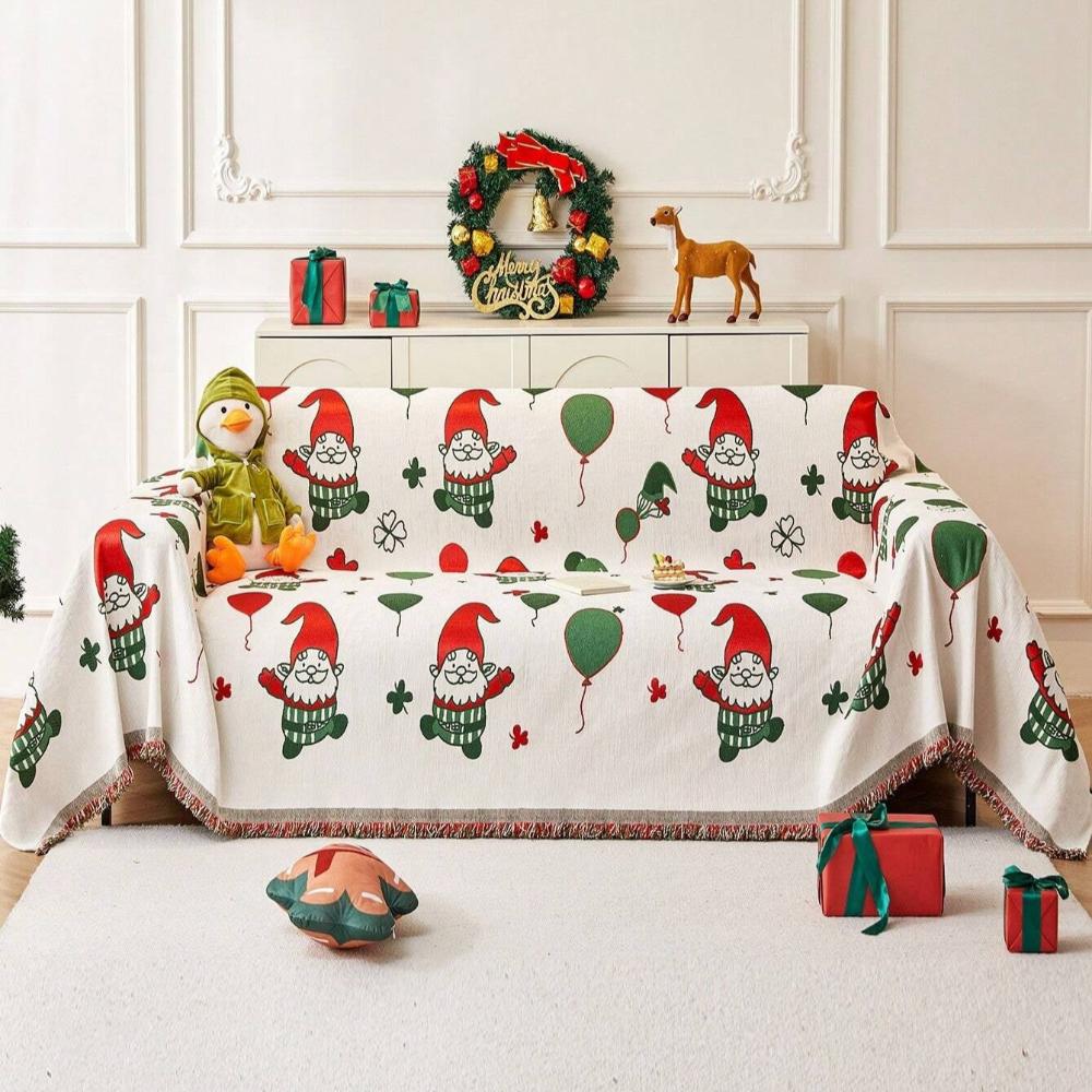 Sofa Cover Red Thickened Fabric | Festive Gnome Design 1