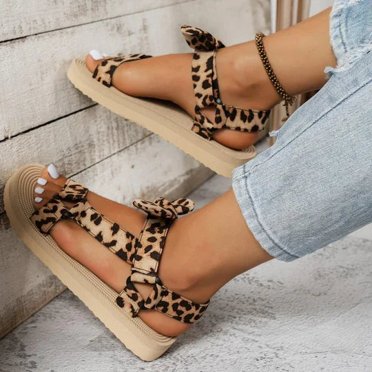 Women Leopard Print Bow Sandals | Morwenna