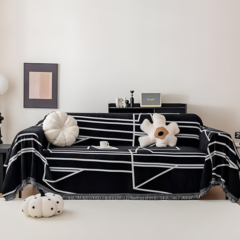 Sofa Cover Black and White Microfibre | Modern Abstract Design 2