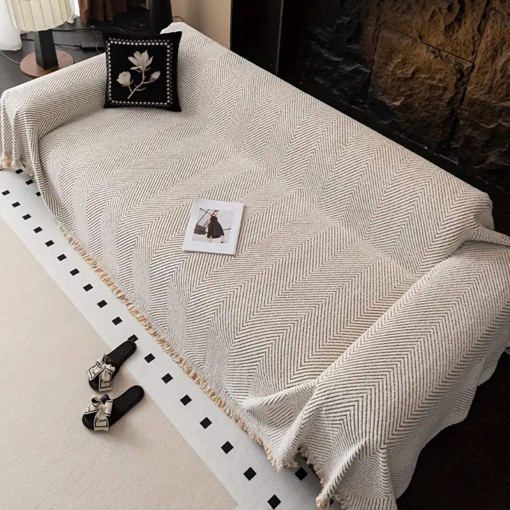Sofa Cover Grey Microfiber Herringbone | Elegant Home Decor 4