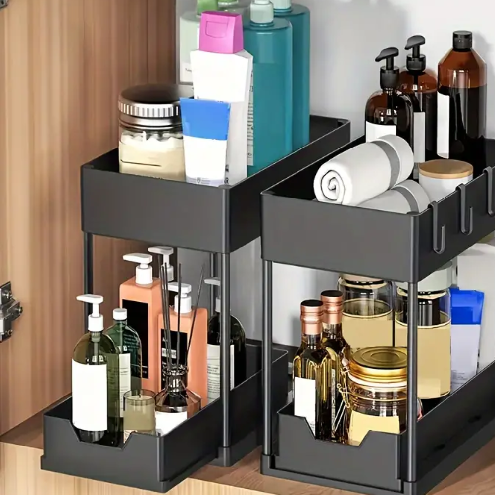Under Sink Storage Organizer Set Black Plastic | Home Essentials 3