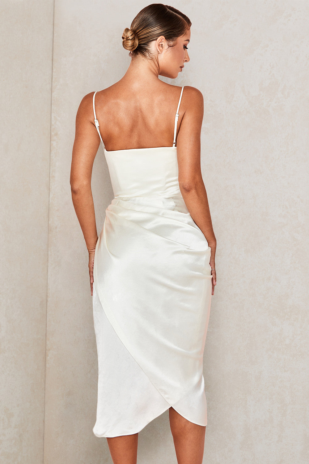 Women Satin Drape Midi Dress | Celestine