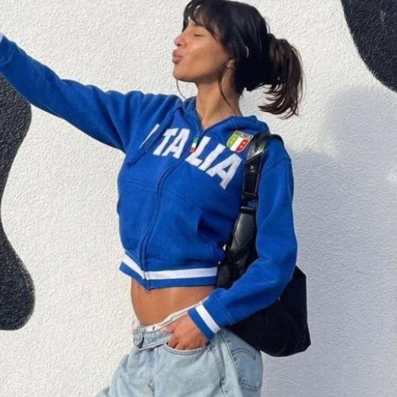 Women Zipper Jacket Blue Polyester | Italia-2