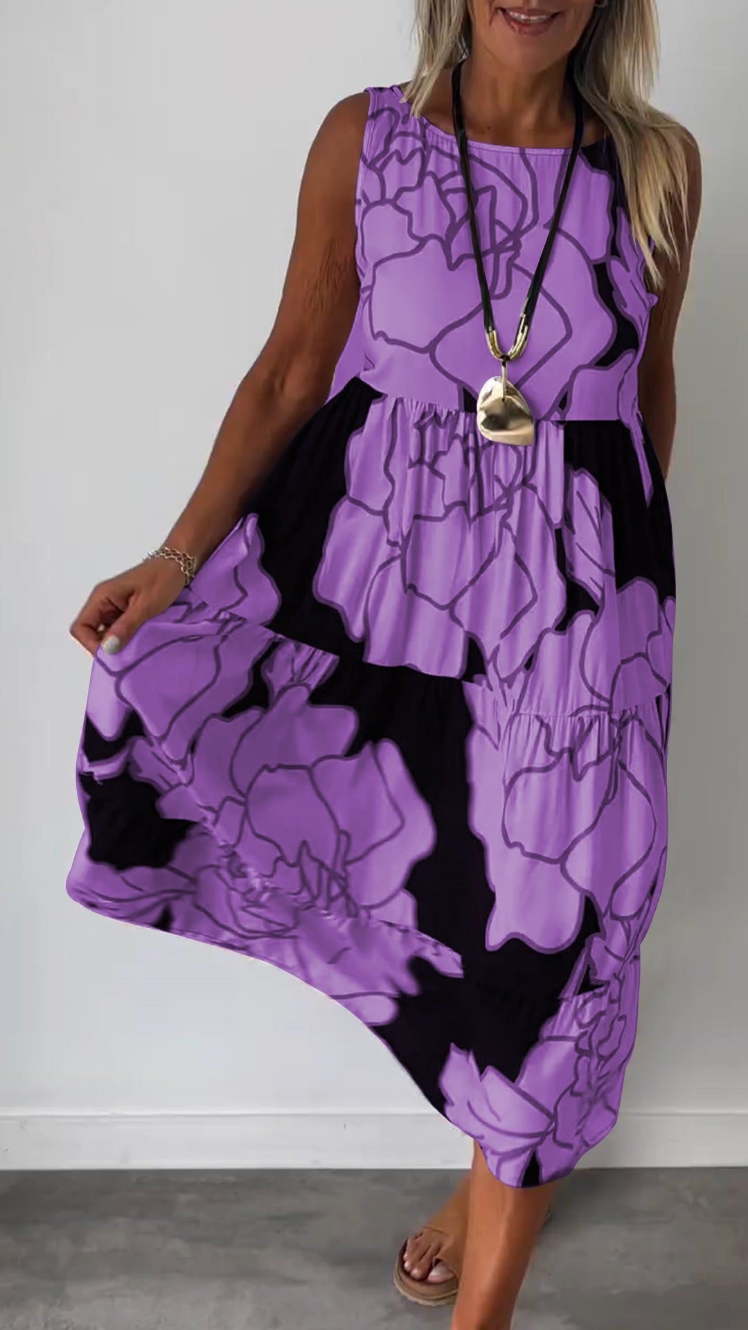 Women Sleeveless Floral Midi Dress | Amethyst