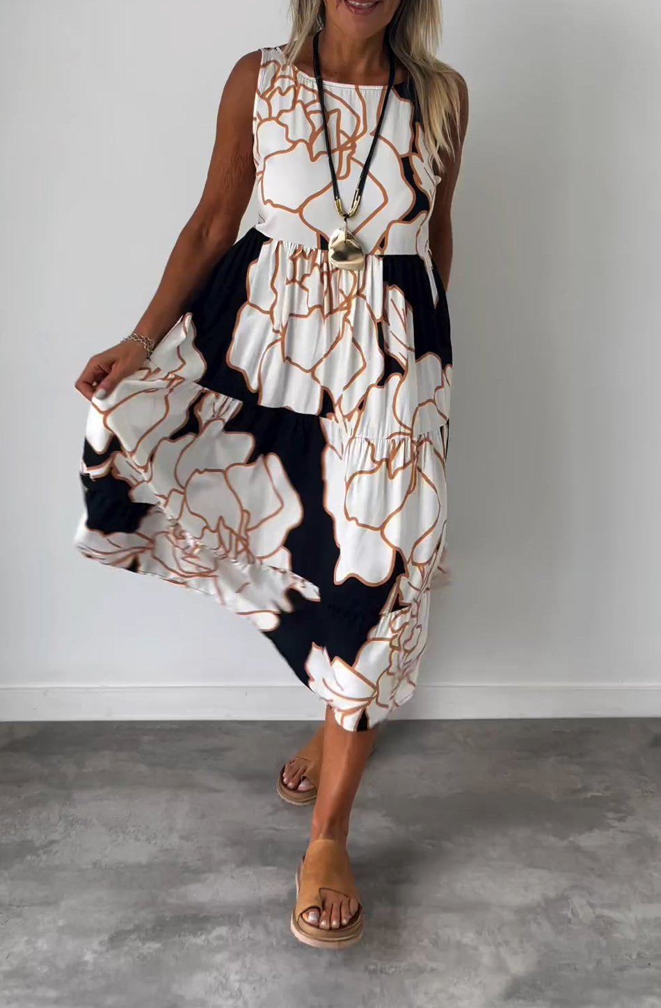 Women Sleeveless Floral Midi Dress | Amethyst