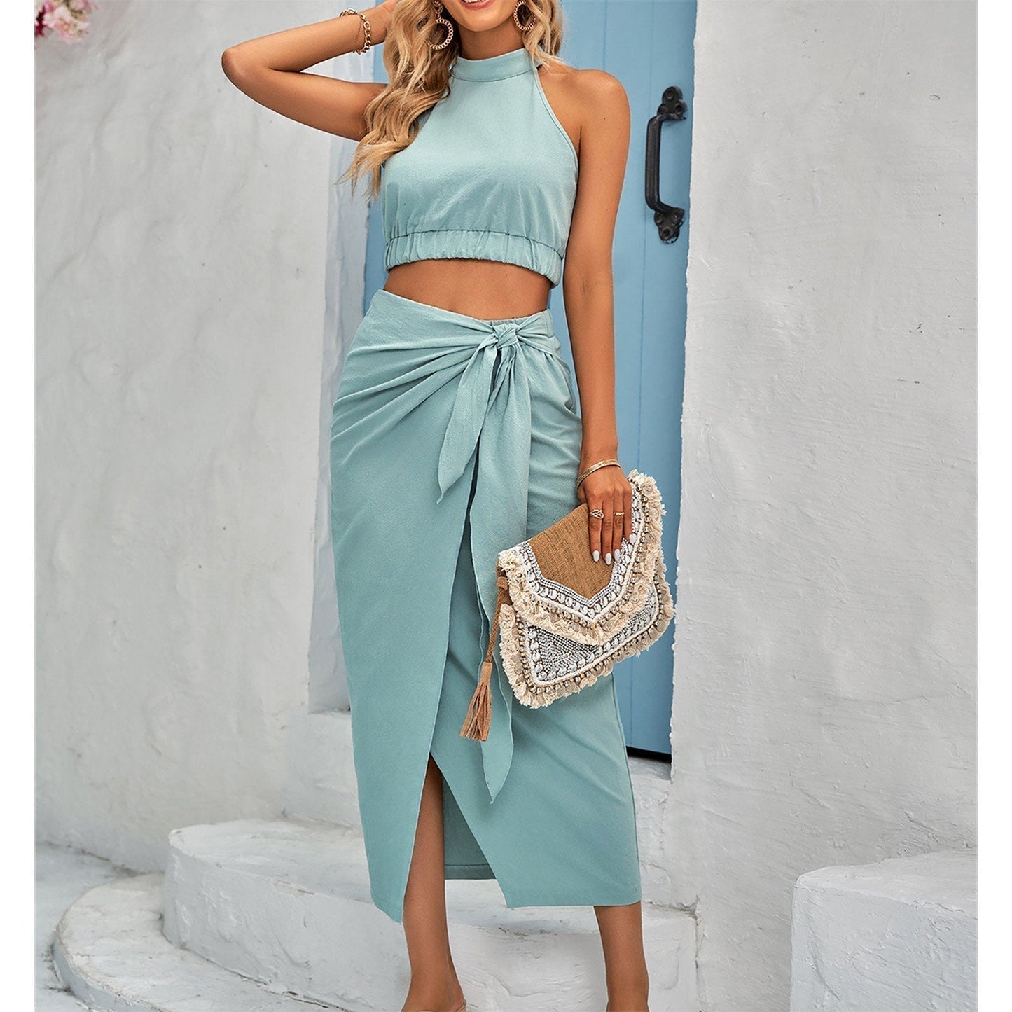 Chic Wrap Skirt & Crop Top Set | Sienna