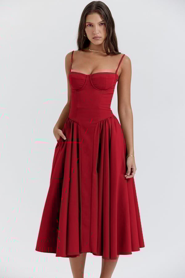 Women Chic Sleeveless Midi Sun Dress With Corset Fit | Tulum