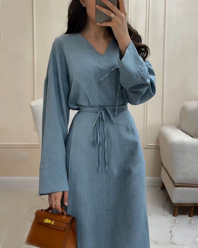 Long Sleeve Belted Dress | Isabella