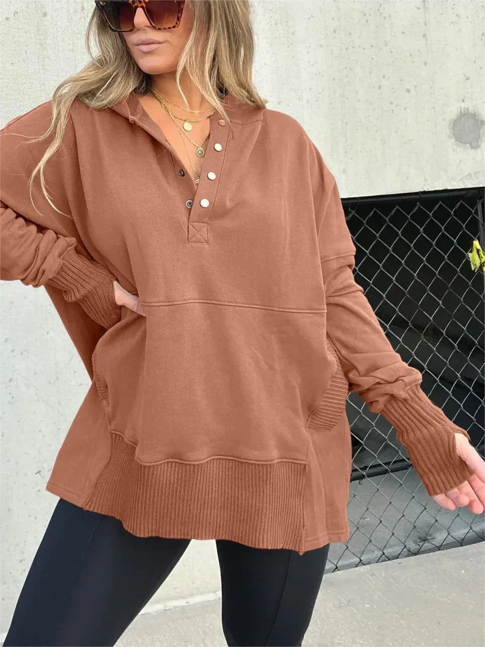 Women Oversized Button Sweatshirt | Emanuelle