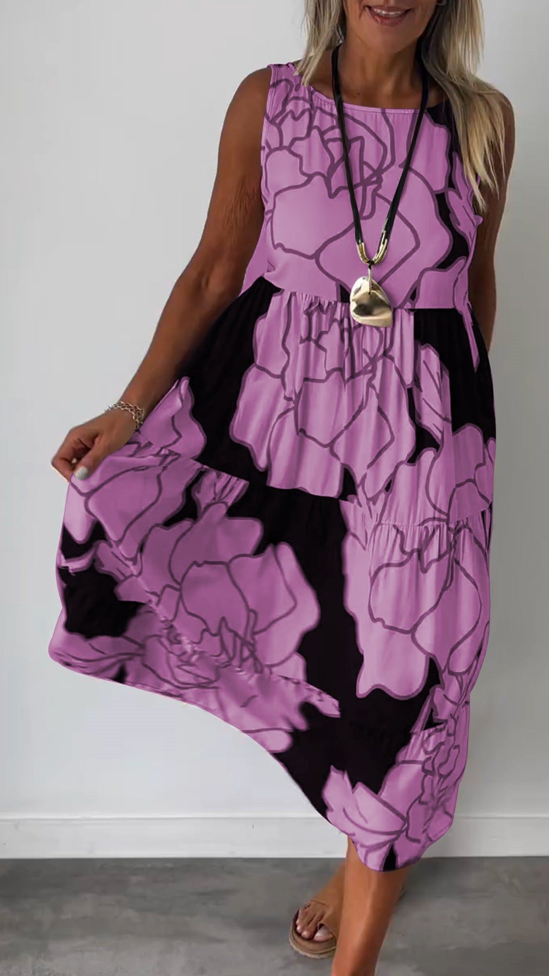 Women Sleeveless Floral Midi Dress | Amethyst
