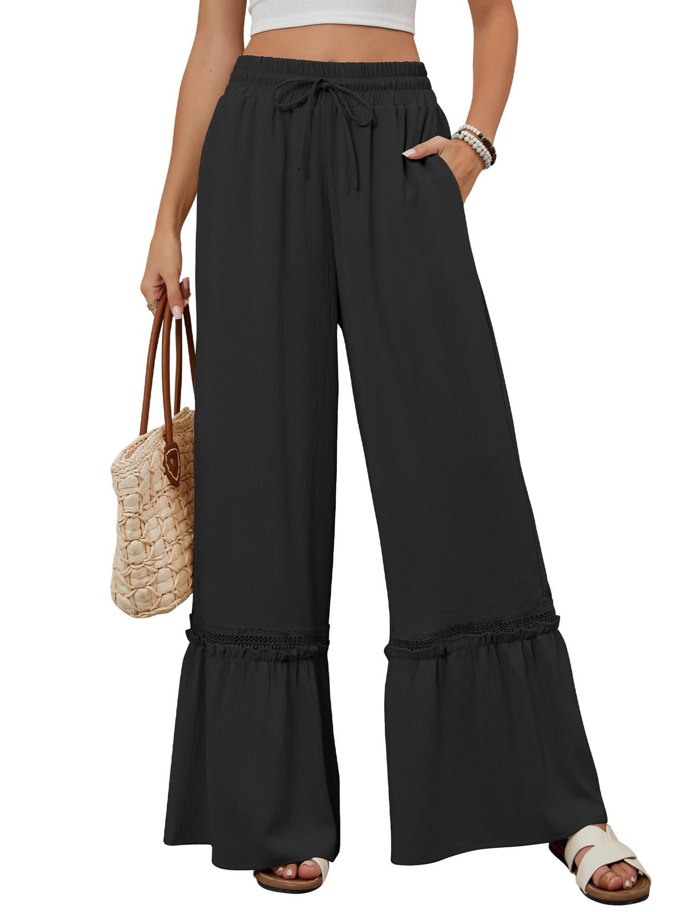 Variant image for Women Wide Leg Trousers Apricot Polyester | Elegant Style-13