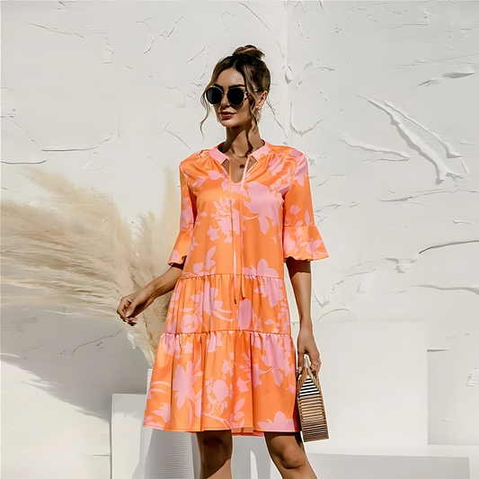 Women Floral Tiered Dress with Bell Sleeves | Lilibeth