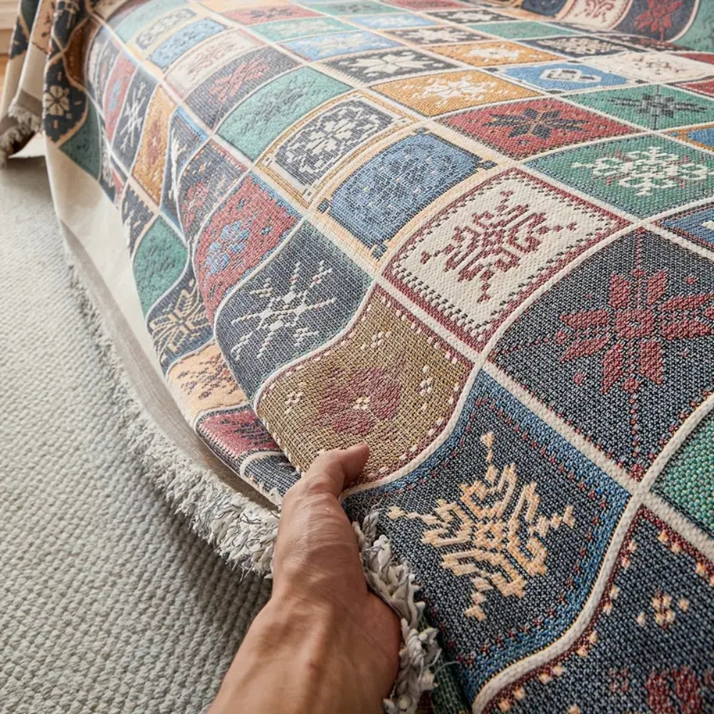 Sofa Cover Beige Chenille | Geneva Boho Slipcover 4