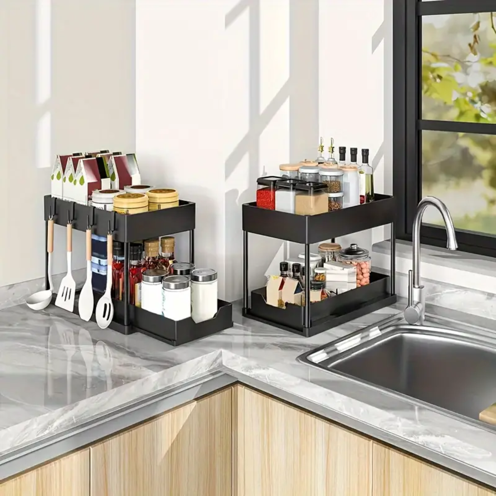 Under Sink Storage Organizer Set Black Plastic | Home Essentials 4