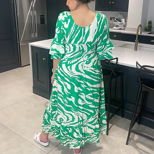 Women Wrap-Style Maxi Dress with Ruffled Sleeves | Mariana