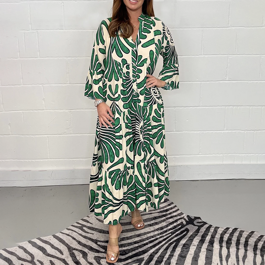 Women Printed Long Sleeve Tiered Maxi Dress | Yasmine