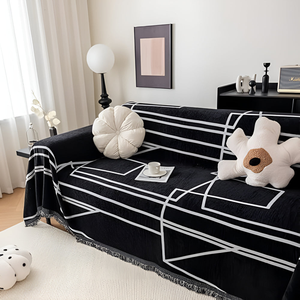 Sofa Cover Black and White Microfibre | Modern Abstract Design 5