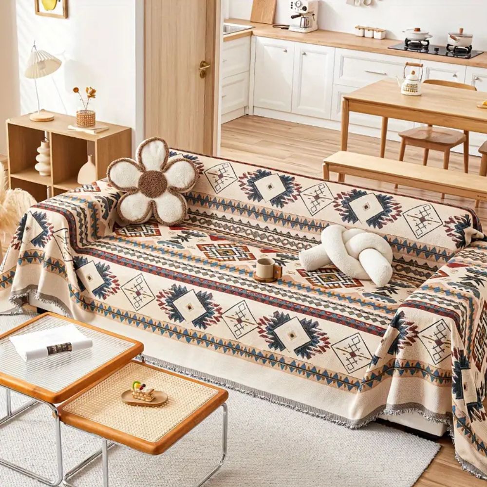 Sofa Cover Beige Chenille | Bohemian Charm 5