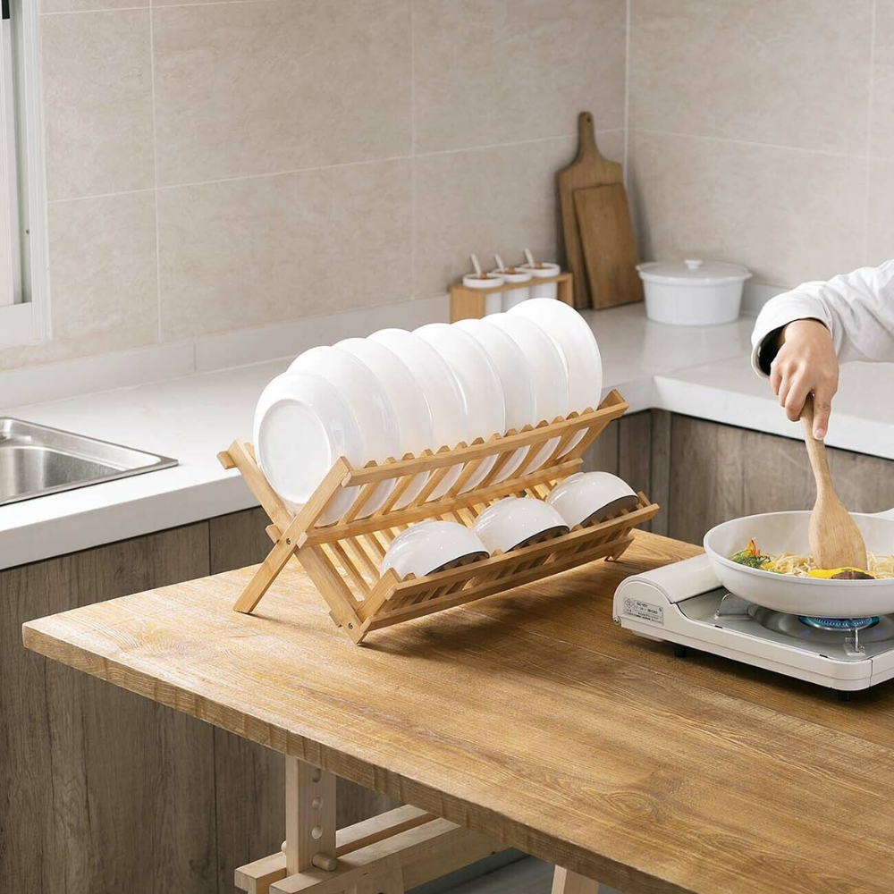 Bamboo Dish Drying Rack Double-Layer Eco-Friendly | Kitchen Storage Solution 3